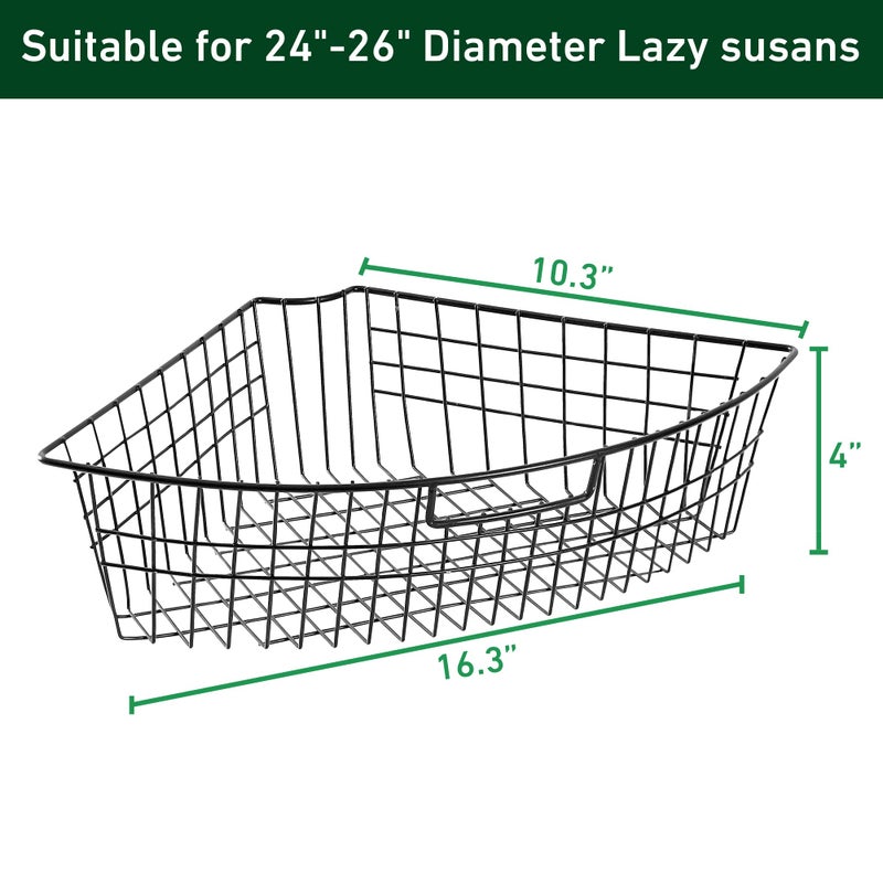 Leeden Lazy Susan Wire Storage Organizer Basket with Handle-Metal Cabinet Storage Bins -Kitchen Cabinet Organizer-1/4 Wedge Can Organizer Black (for 24" Lazy Susan, 4 Pack) - Image 3